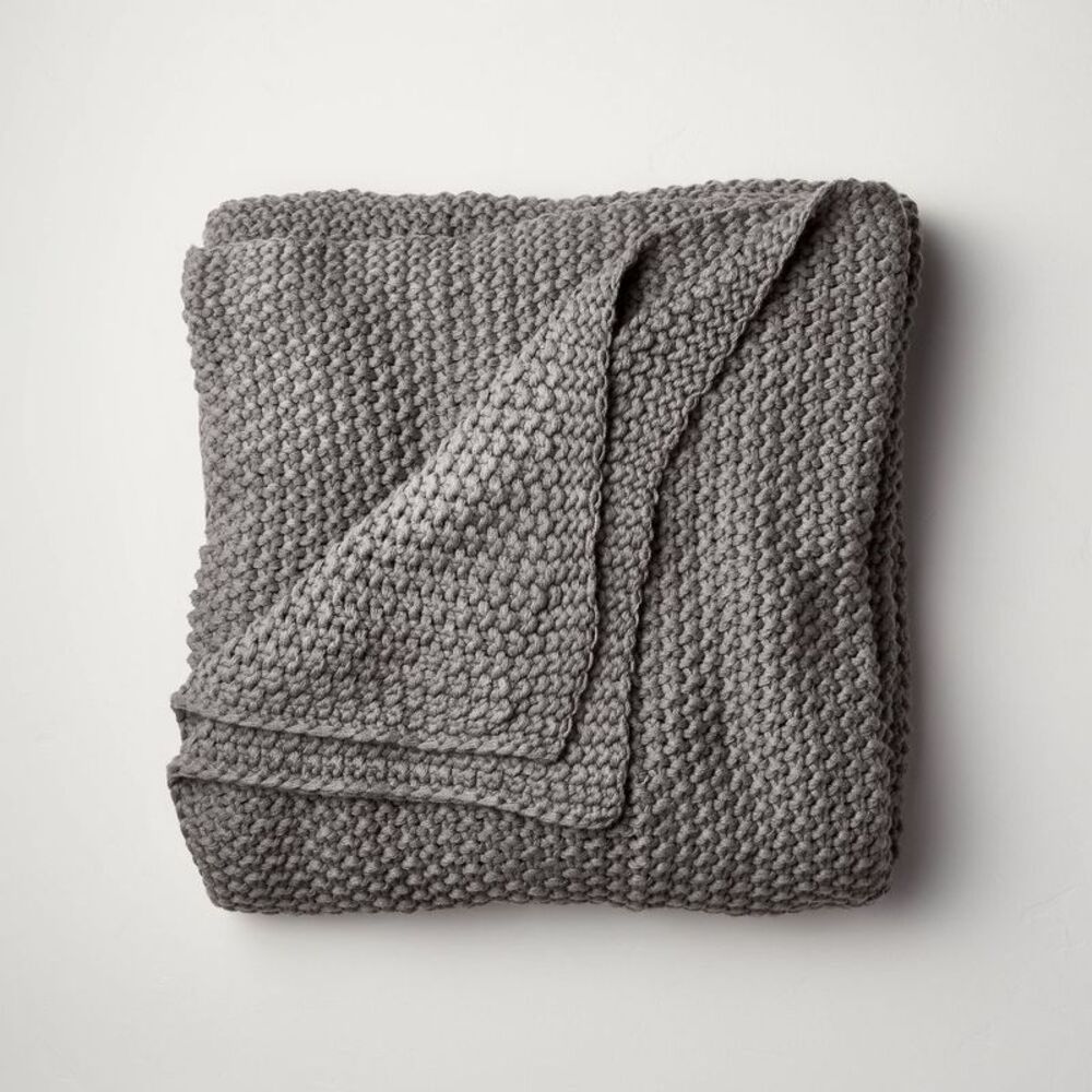 King Soft Chunky Acrylic Sweater Knit Bed Blanket - Dark Gray